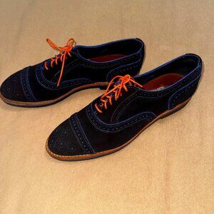 BLUE SUEDE ALLEN EDMONDS SHOES ORANGE STRINGS SIZE 12 D